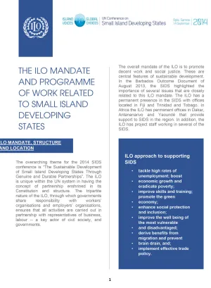 Cover for ILO mandate and programme of work related to Small Island Developing States