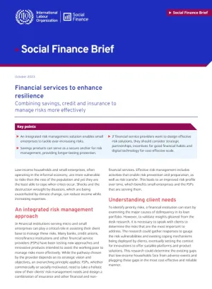 Cover for publication: "Social Finance Brief: Financial services to enhance resilience"