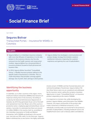 Cover for publication: "Social Finance Brief: Seguros Bolivar"