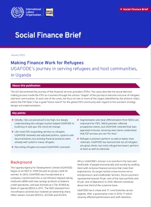 Cover for publication: "Social Finance Brief: UGAFODE’s journey in serving refugees and host communities, in Uganda"