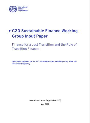 Cover for publication: "Finance for a Just Transition and the Role of Transition Finance"