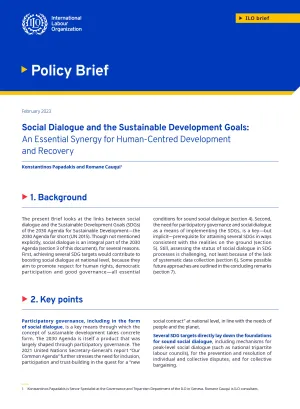Cover page of the ILO Brief "Social Dialogue and the Sustainable Development Goals"