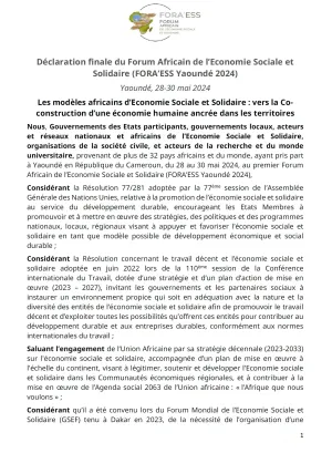 Couverture de la Déclaration finale du Forum Africain de l’Economie Sociale et Solidaire.jpg