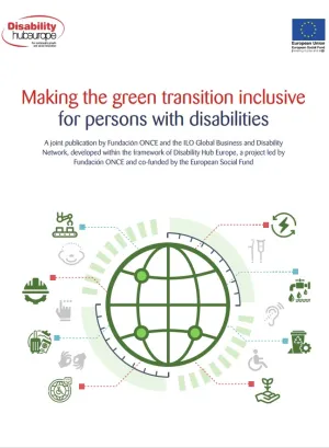 An animated green globe with different green icons coming out from it. A battery, water faucet, cup, plant, suitcase, robot. 