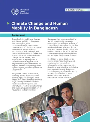 Cover page of the climate change and human mobility in Bangladesh policy brief