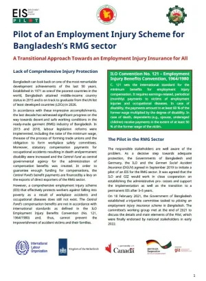 Cover page of the Bangladesh employment injury scheme fact sheet April 2024