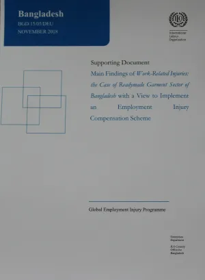 Cover page of the report on the findings on work-related injuries in the readymade garments sector in Bangladesh