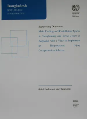 Cover page of the report on the findings on work-related injuries in manufacturing and service sectors in Bangladesh