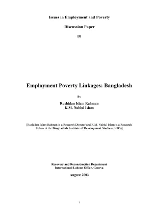 Cover page of the Bangladesh employment poverty linkages discussion paper