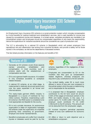 Image of the front page of the Bangladesh employment injury insurance scheme fact sheet