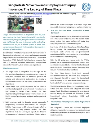 Cover page of brief on lessons from Rana Plaza that informed employment injury insurance