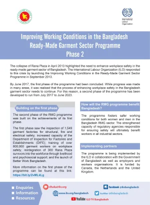 Cover page of the improving working conditions in Bangladesh's readymade garment sector fact sheet