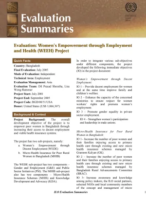 Cover image of the evaluation summary of the women employment and health project
