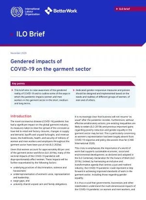 Cover page of the gendered impacts of Covid-19 in the garments sector brief