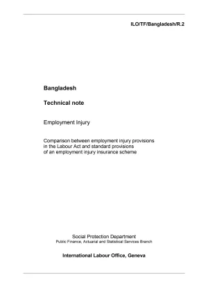Cover image of the technical note on employment injury provisions on Bangladesh's labour law