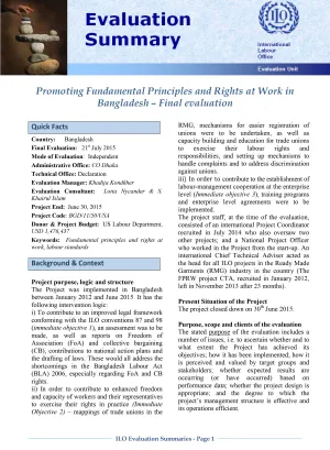 Image of the summary evaluation summary for the Bangladesh fundamental principles and rights at work project