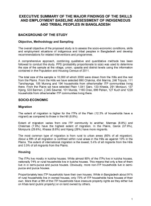 Image of the front page of the executive summary of the skills assessment of Bangladesh's indigenous and tribal peoples