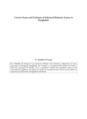 Cover page of the status and evolution of industrial relations in Bangladesh