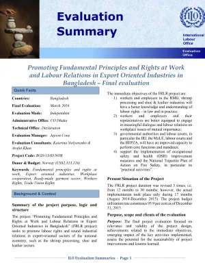 Cover image of the evaluation summary of Bangladesh's fundamental principles and rights at work programme