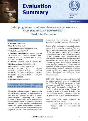 Image of the evaluation summary of joint violence against women project in Bangladesh