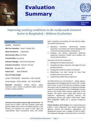 Cover image of the mid-term evaluation summary of the Bangladesh improving working conditions project