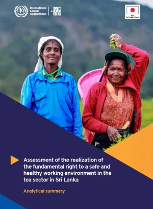 cover hihglighting the report title, ilo and japan donor logo and two women workers in a tea plantation