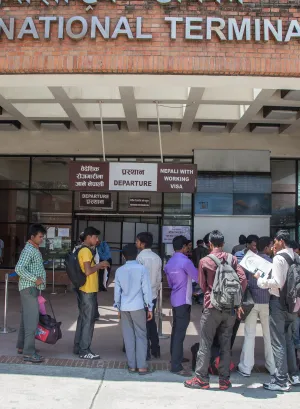 Nepali migrant workers departing from Tribhuvan International Airport, Kathmandu.