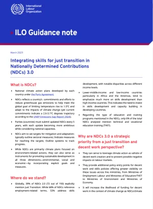 Cover of ILO Guidance note on Integrating skills for just transition in Nationally Determined Contributions