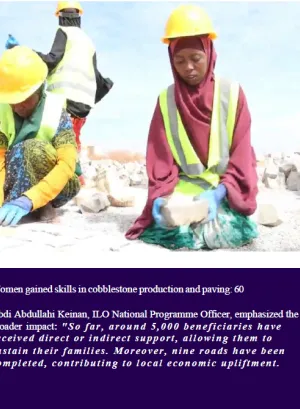 Women laying cobblestones