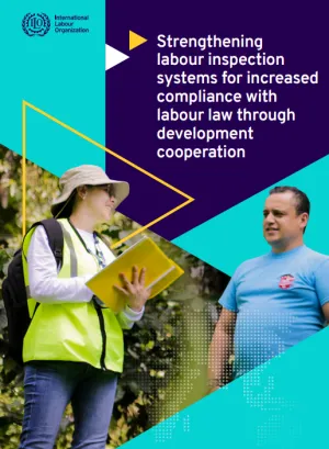 cover showing a woman labour inspector taking notes while discussing with a man