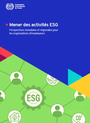 Couverture de la publication avec un symbole de roue dentée représentant l’industrie, portant les initiales ASG qui désignent les critères environnementaux, sociaux et de gouvernance.