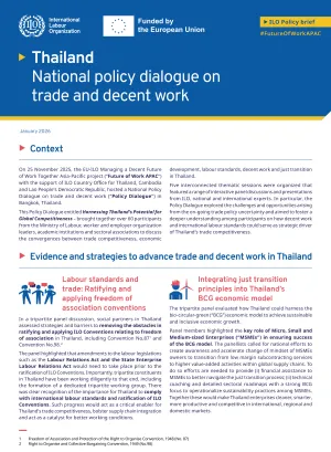 First page of the brief: Thailand National policy dialogue on trade and decent work