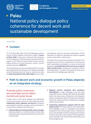 First page of the brief: Palau National policy dialogue policy coherence for decent work and sustainable development