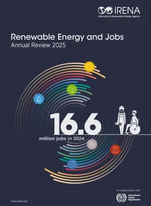 The cover of the report displays the estimated 16.6 million jobs in renewable energy sector globally