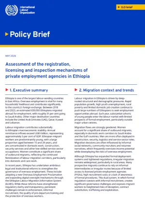 Cover page of a policy brief on private employment agency regulation in Ethiopia.