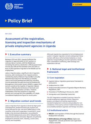 Cover page of a policy brief on private employment agency regulation in Uganda.