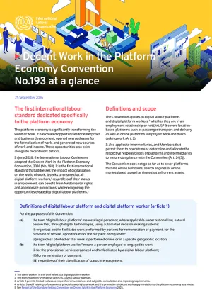 Cover of the Factsheet on Decent Work in the Platform Economy Convention No.193 at a glance