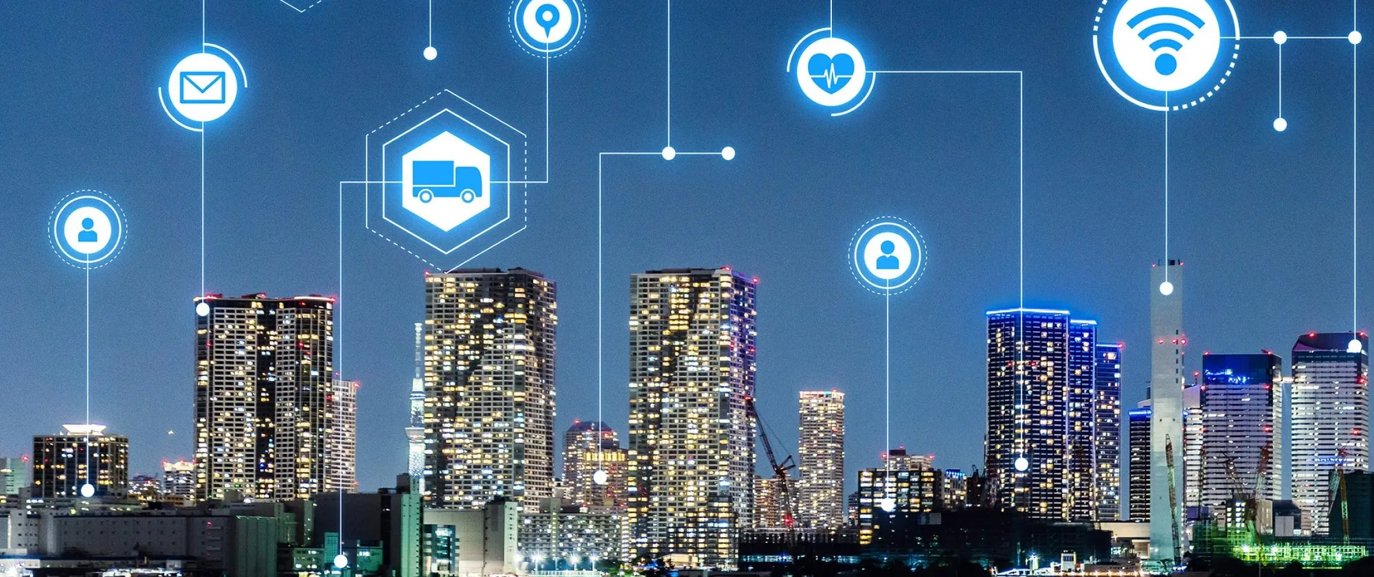 City skyline with icons inserted.