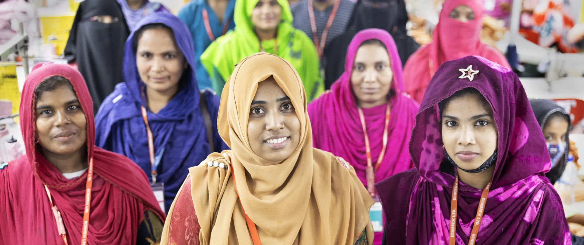 Shalimar at the centre with some of the women she supervises at a readymade garment factory in Bangladesh