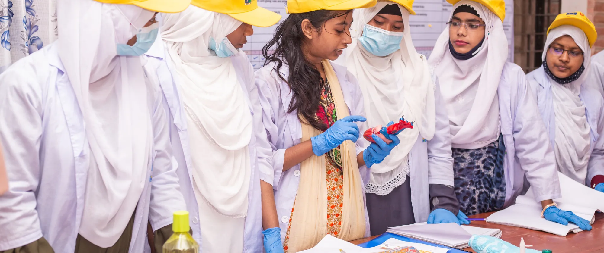 Students at a technical and vocational training institute in Bangladesh in protective gear
