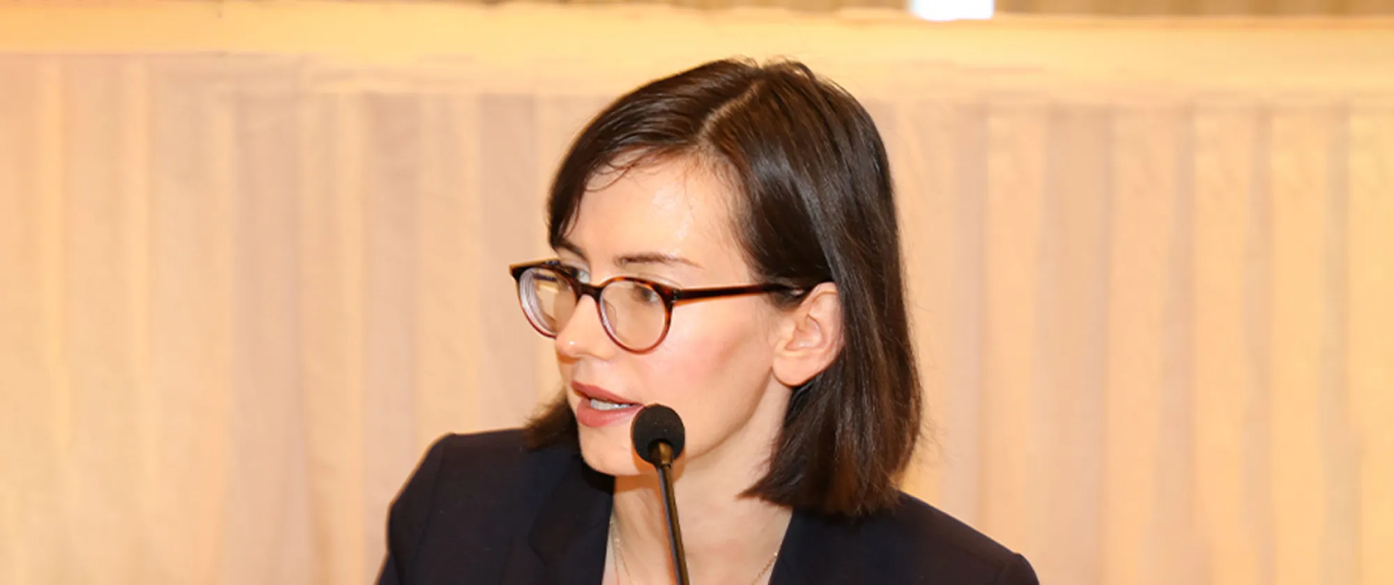 Photo of Erica Martin speaking on a microphone