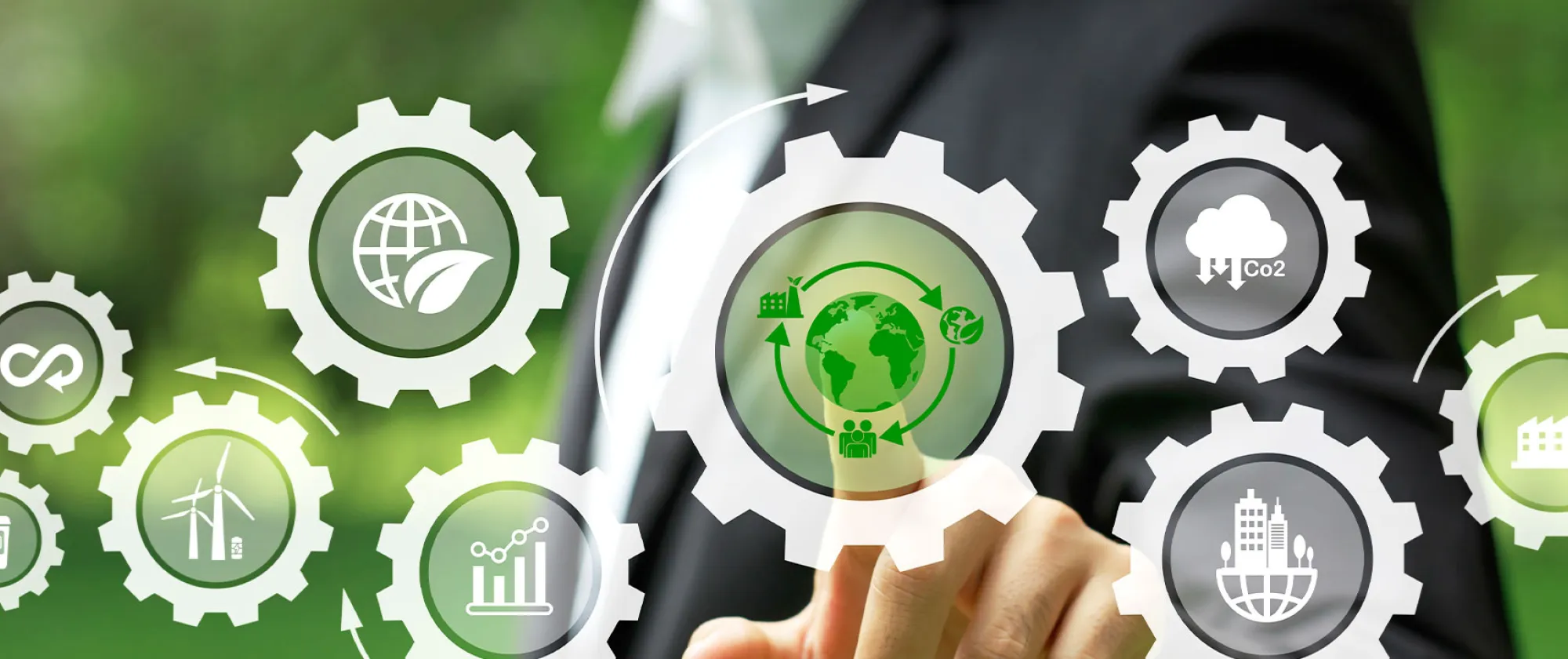 Man point to a virtual overlay of a green assessment concept image