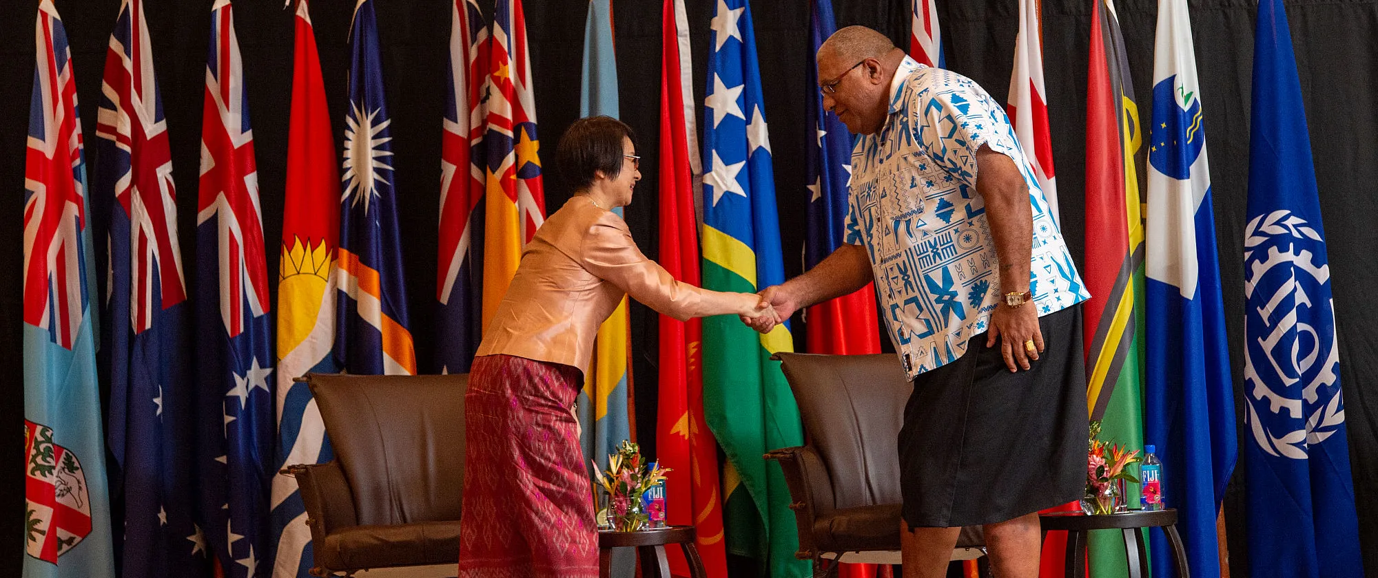 ILO Assistant Director-General and Regional Director for Asia and the Pacific Chihoko Asada-Miyakawa greets Fiji President Wiliame Katonivere
