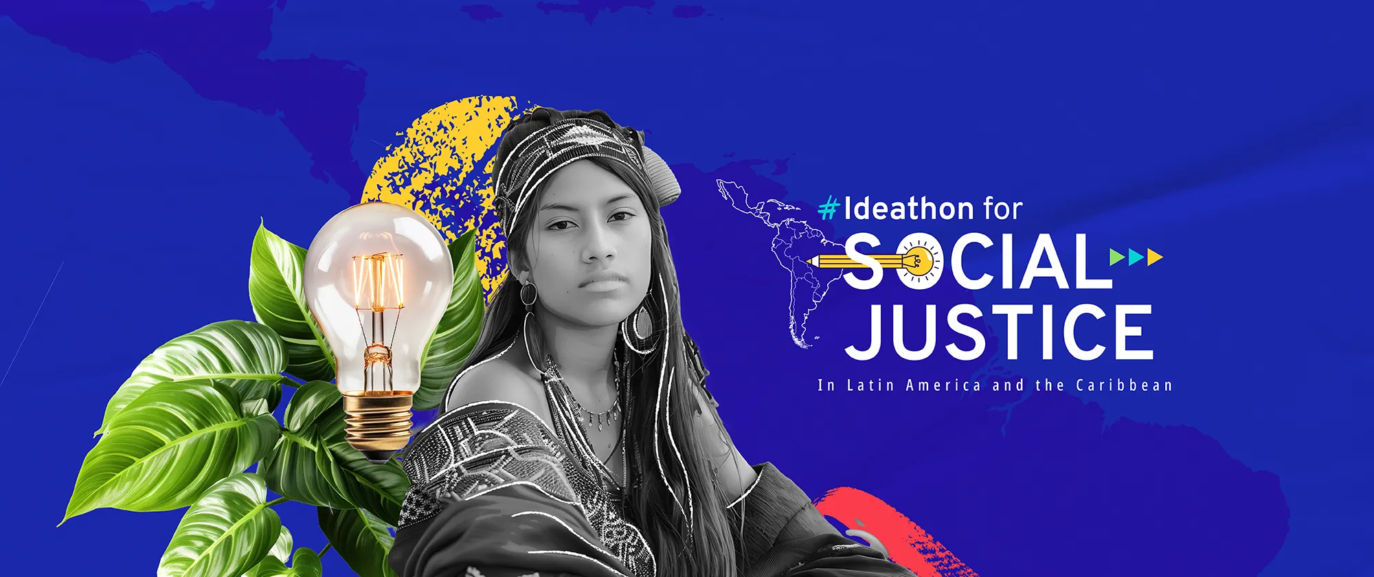 Young indigenous woman next to the official logo of the first Ideathon for Social Justice