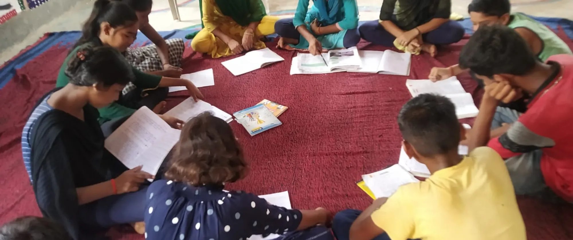 Children studying together in rural India