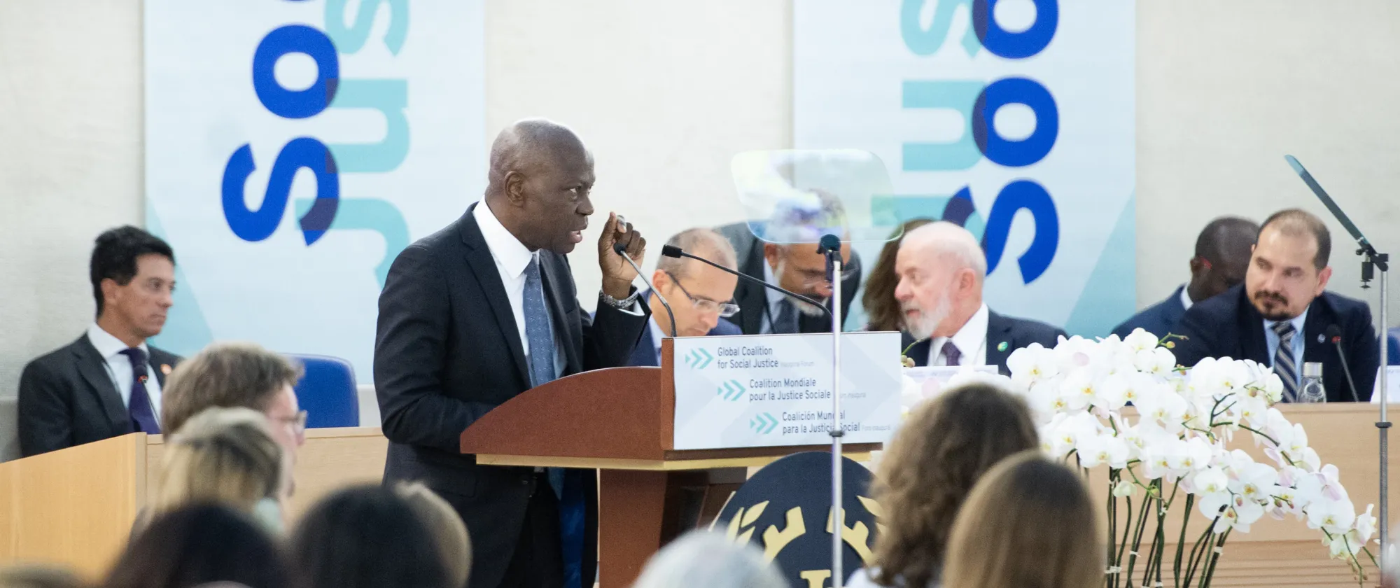 ILO Director General Gilbert F. Houngbo addresses the Inaugural Forum of the Global Coalition for Social Justice