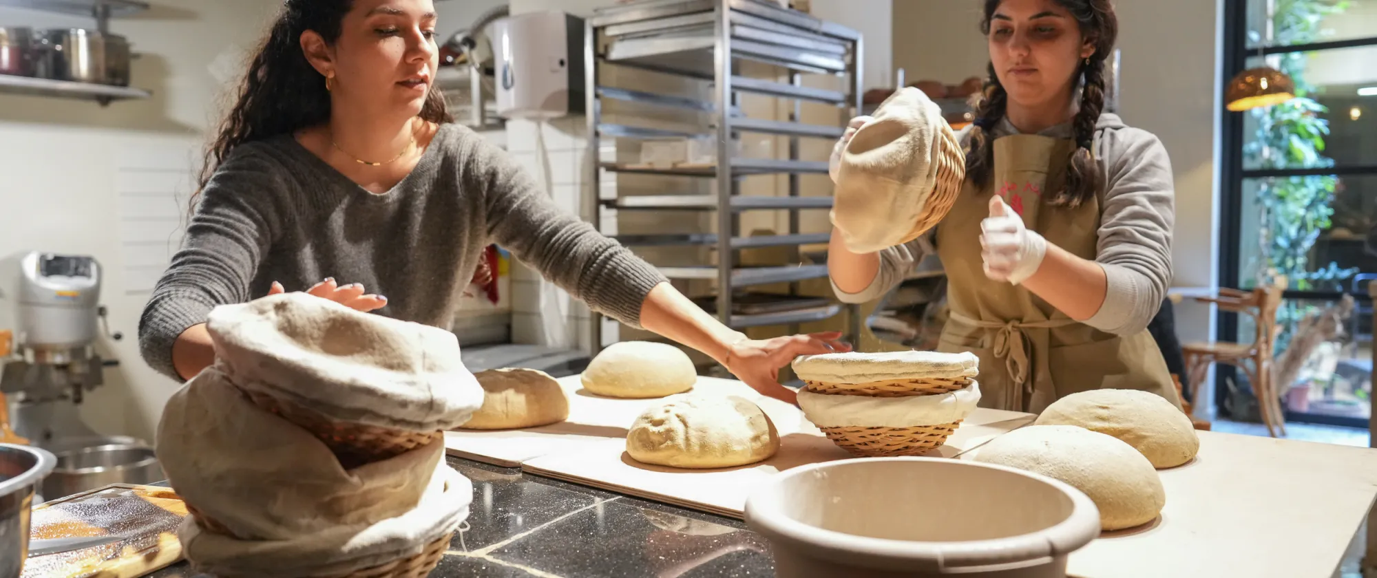 women inside a bakery in Lebanon