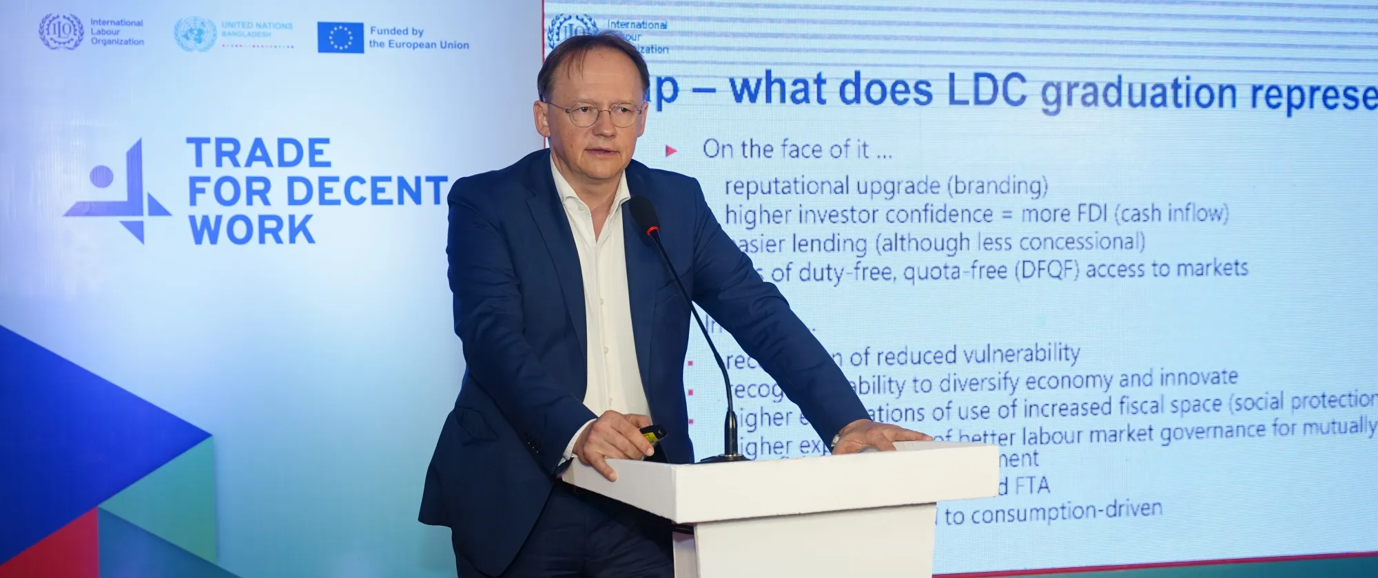 ILO's Tim De Meyer speaks about Bangladesh's LDC graduation in Dhaka