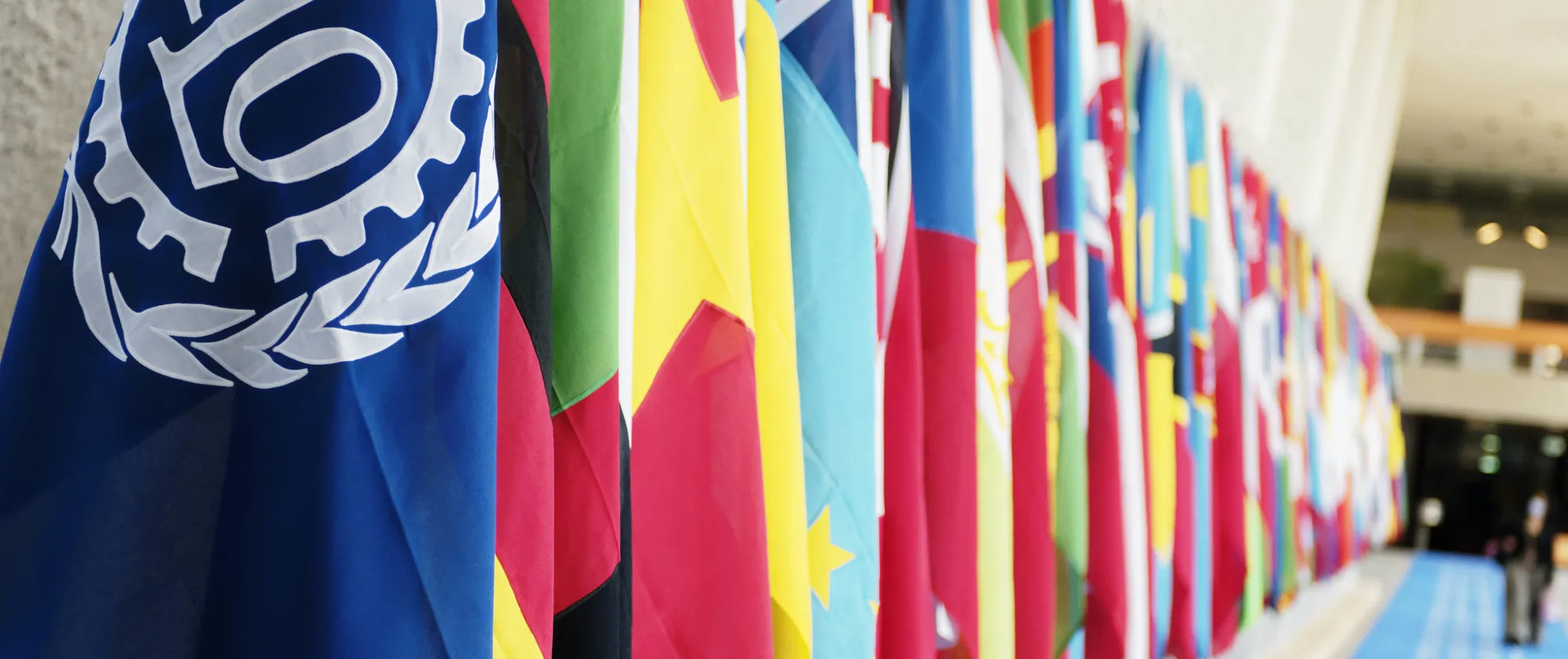 ILO and country flags aligned in ILO head office