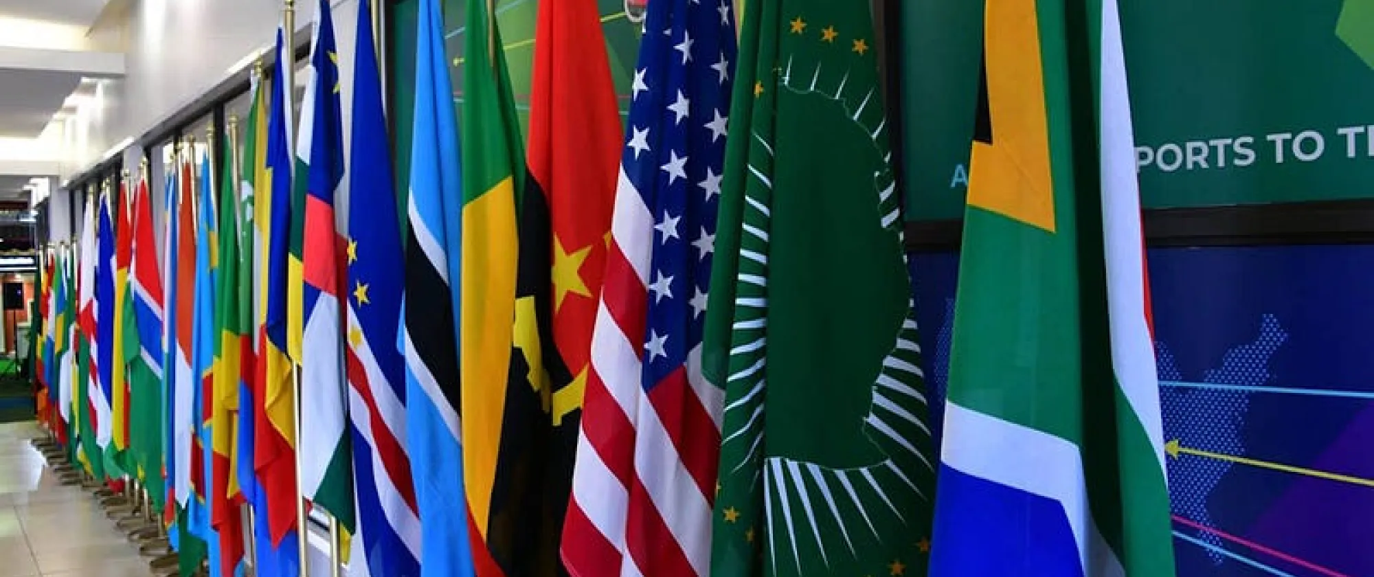 several flags in corridor
